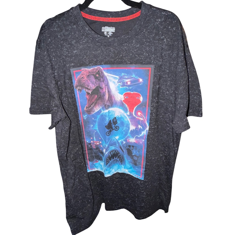 Universal Studios Movie Mashup Shirt Mens XL Black l Graphic Tee‎ Jaws ET NWOT